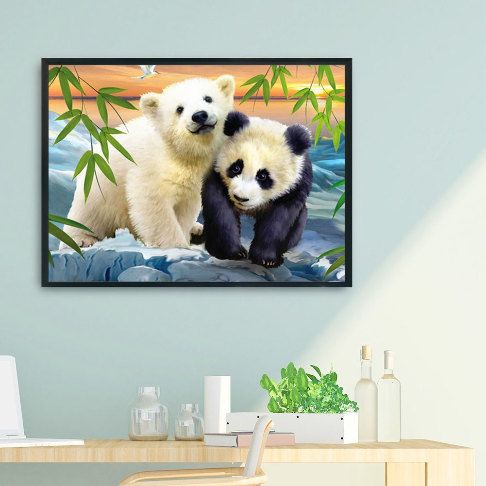 11ct Estampado Ponto Cruz - Urso Polar e Panda (36*46cm)