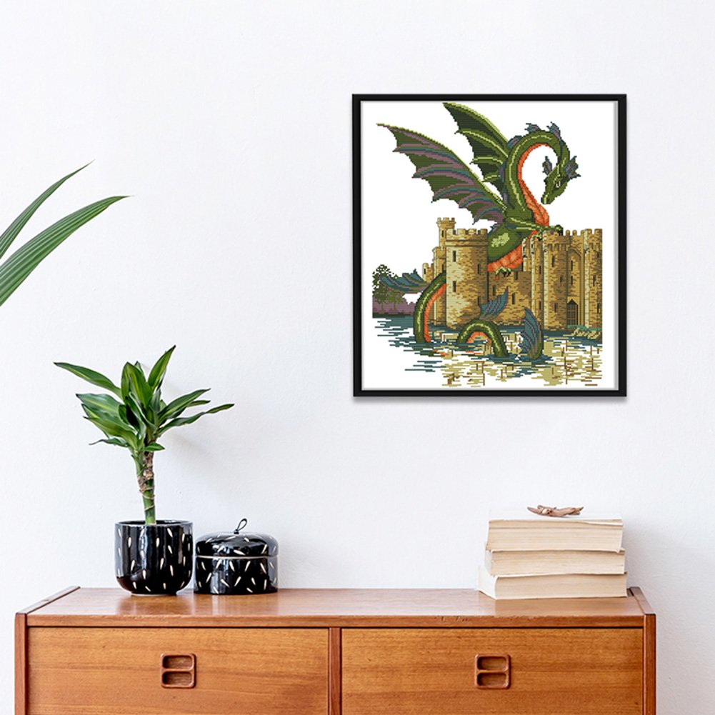 11ct Stamped Cross Stitch - Dragon And Castle (49*60cm)