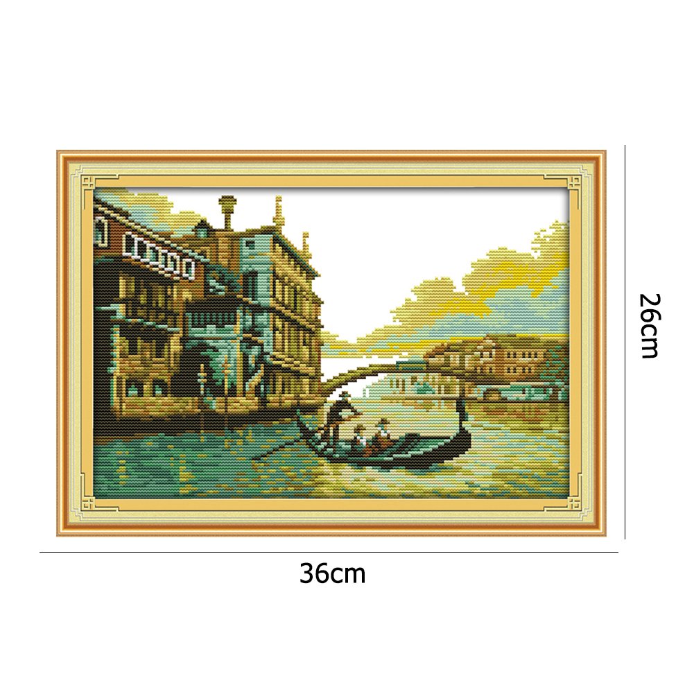 Ponto cruz estampado 14 quilates - Water City (36 x 26 cm)