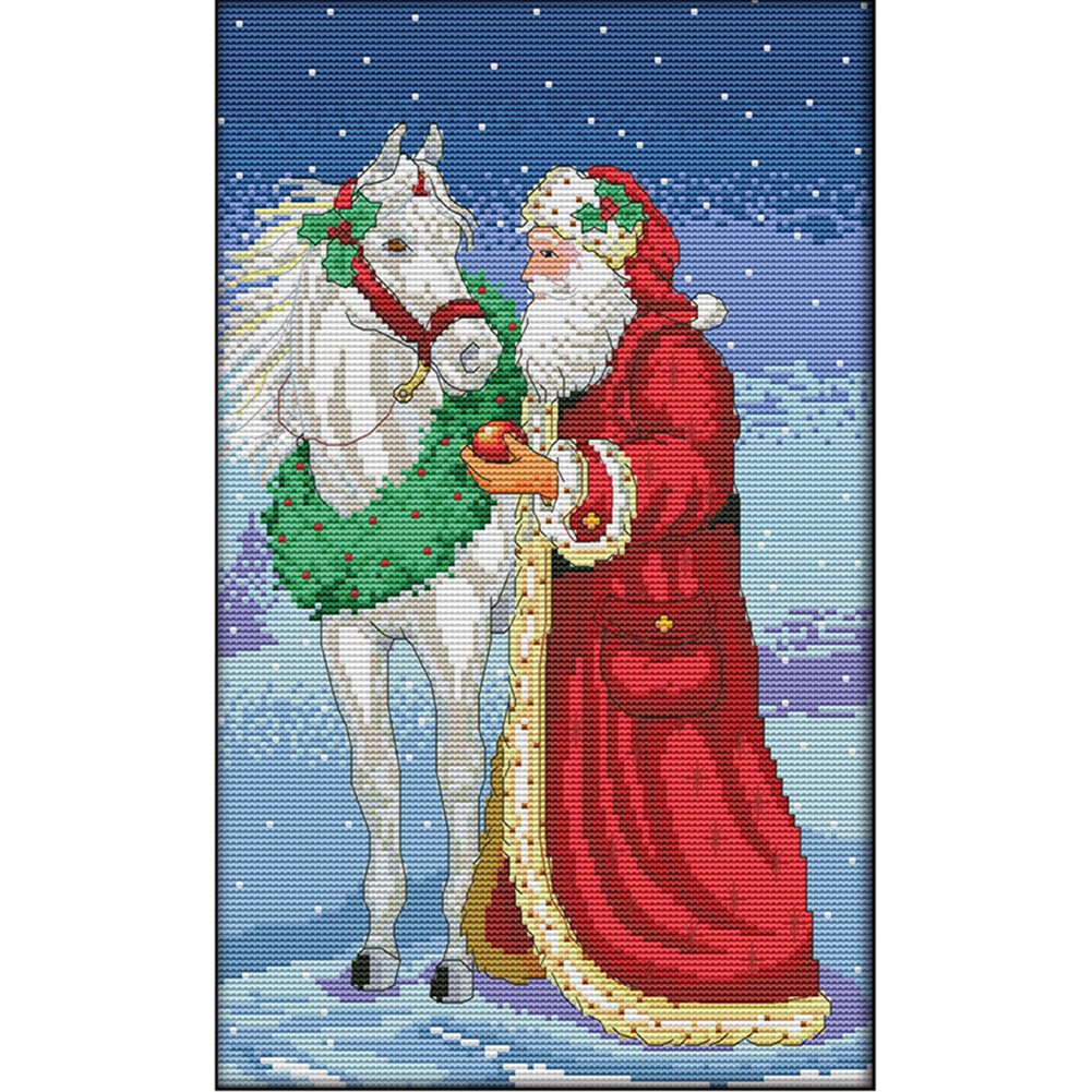 14ct Stamped Cross Stitch Santa Claus & Horse (27*41cm)