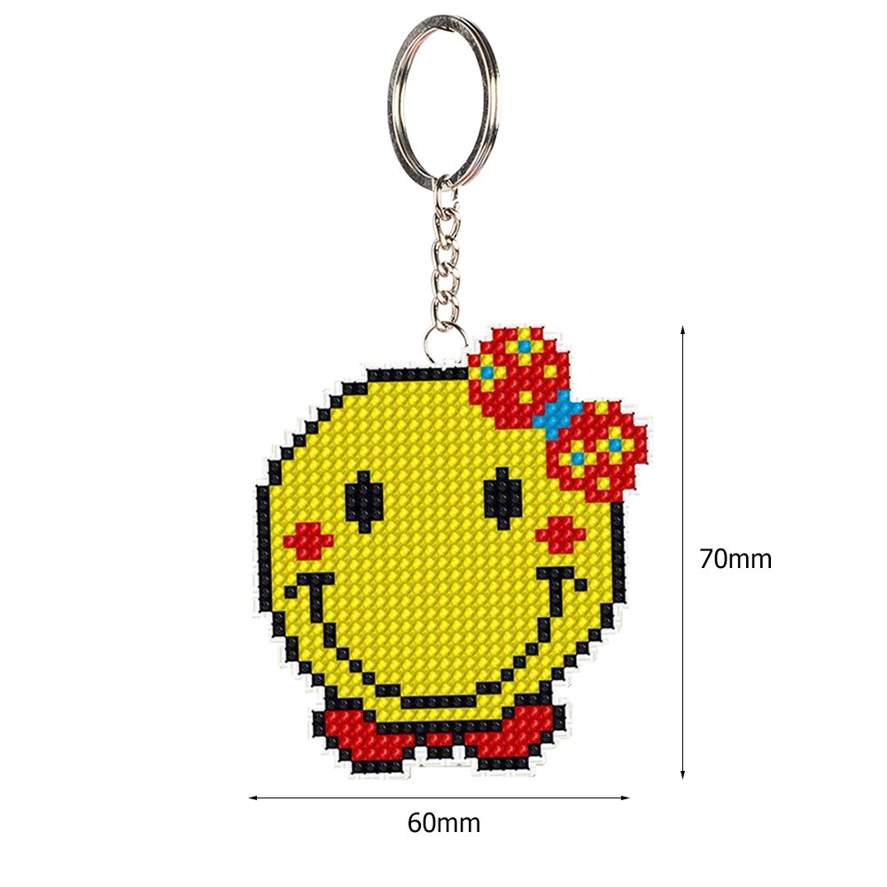 Smile Face Stamped Beads Cross Stitch Keychain