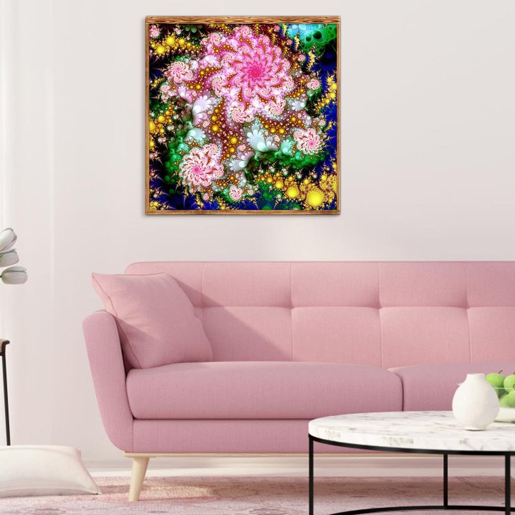 Pintura de diamante - Redondo completo - Flor abstracta rosa