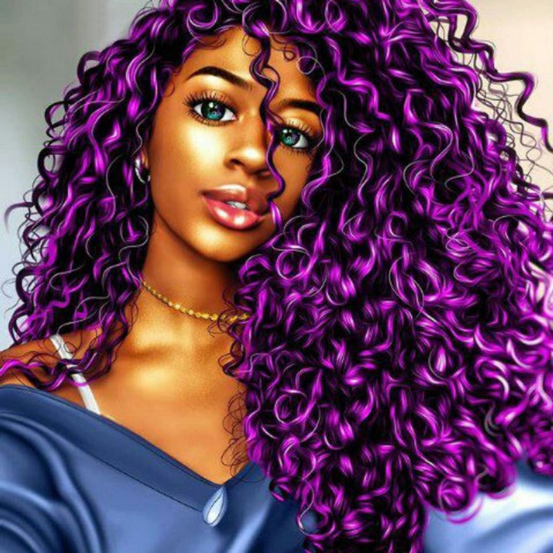 5d diamond embroidery painting African Woman With Purple Curly Hair