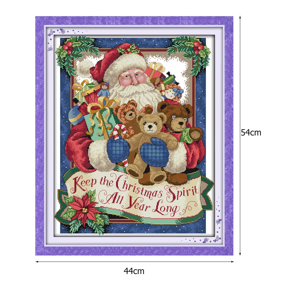 14ct Stamped Cross Stitch - Santa Claus & Bear (44*54cm)