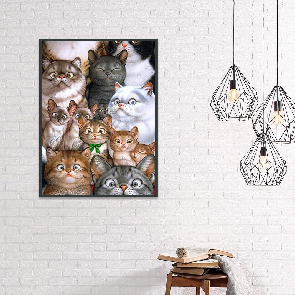 Pintura Diamante - Rodada Completa - Família de Gatos