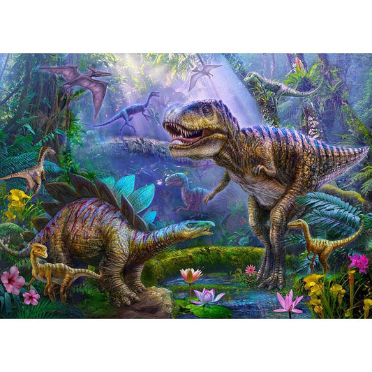 5D Diy Diamond Painting Kit Full Round Beads Dinosaurs in Forest