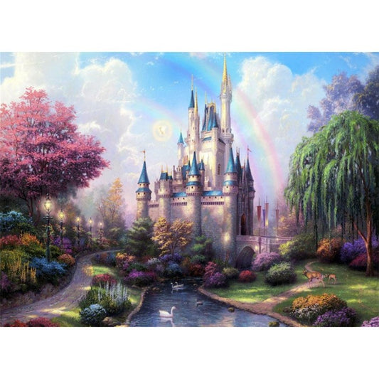 Rainbow Castle Hand Painted Canvas Oil Art Picture Craft Home Wall