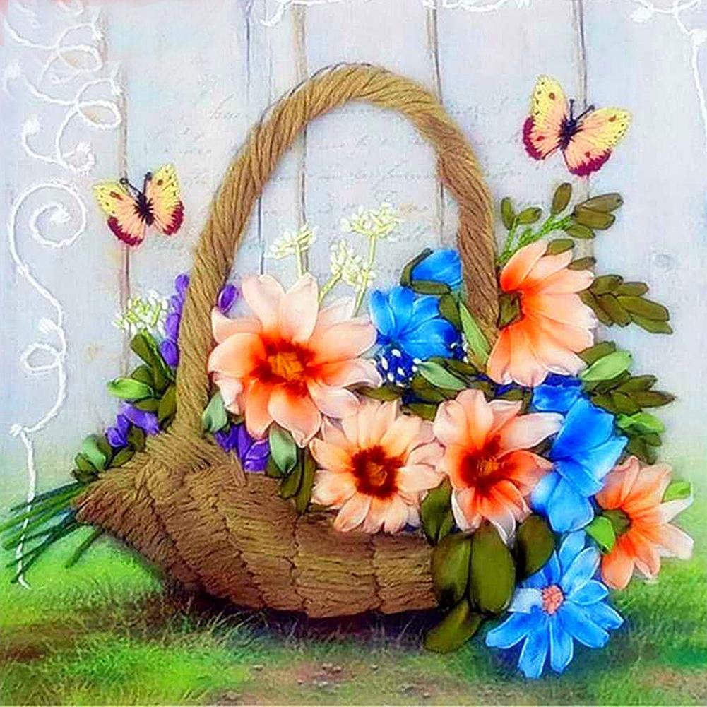 5D Diy Diamond Painting Kit Full Round Beads Flower Basket