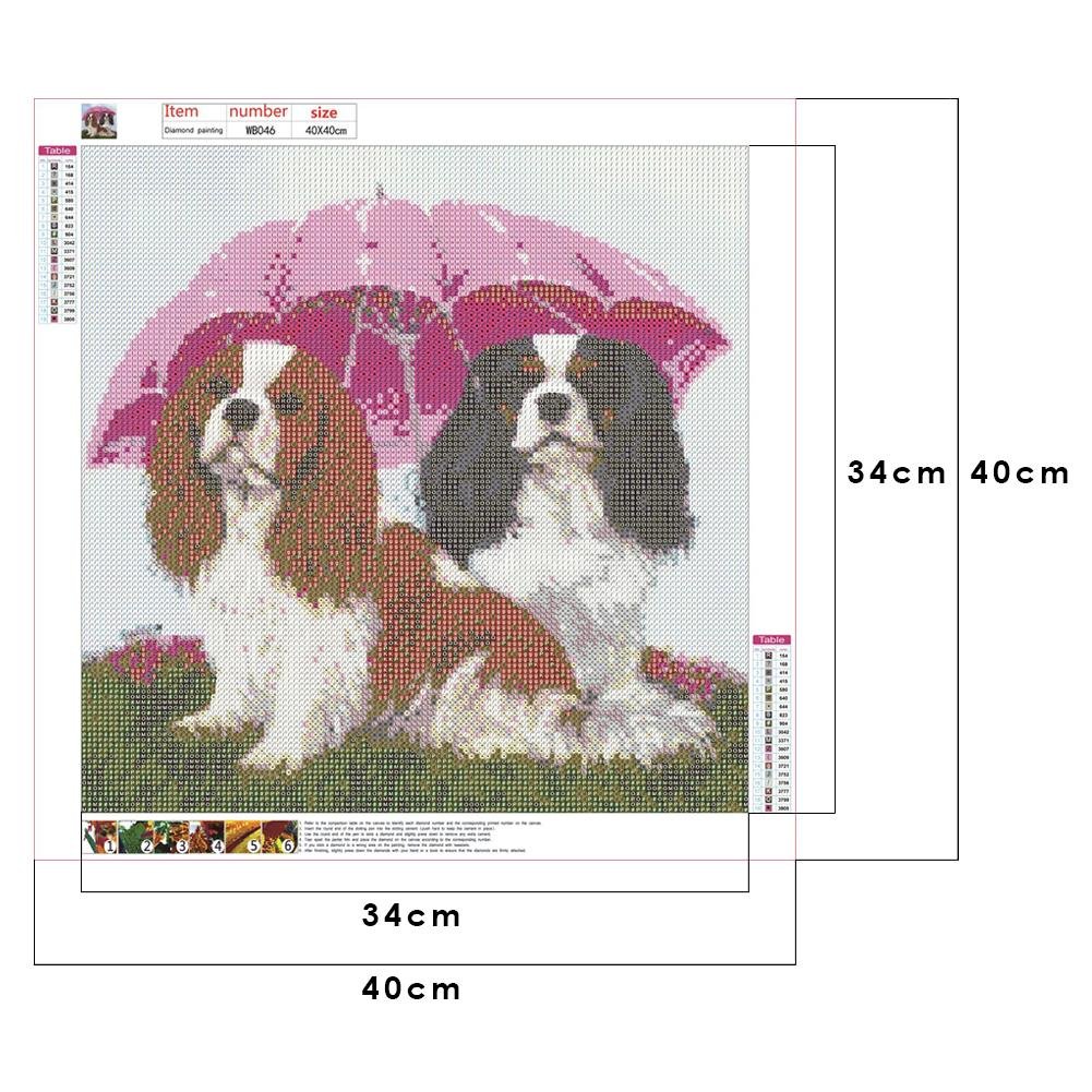 Pintura de diamantes - Ronda completa - Perros bajo el paraguas (40*40cm)