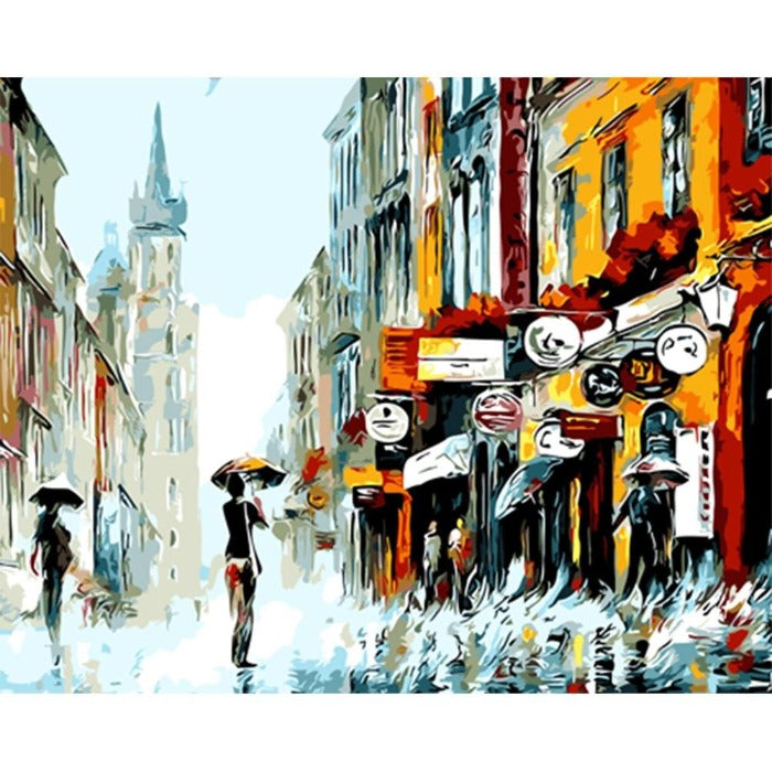 Raining Street Painting By Numbers Kit Canvas Oil Art Picture Craft Home Wall Decor