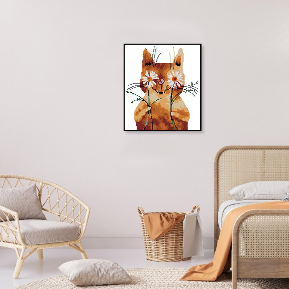 11ct Stamped Cross Stitch - Shy Cat ( 34*38cm)