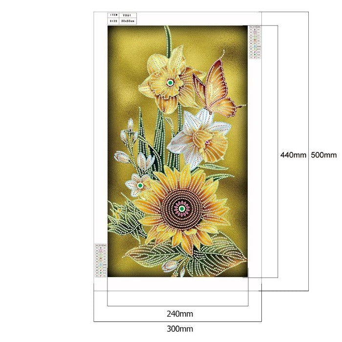 DIY Partial Special Drill Diamond Painting Sunflower+Butterfly Resin Rhinestone
