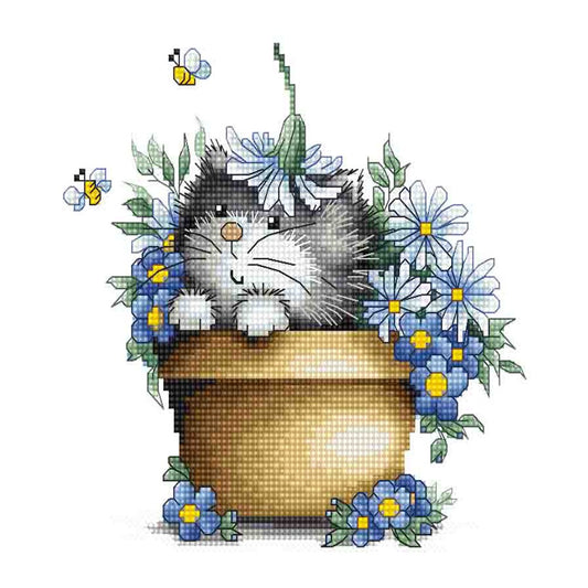 11ct Stamped Cross Stitch Kitten in Flowers (48*48cm)