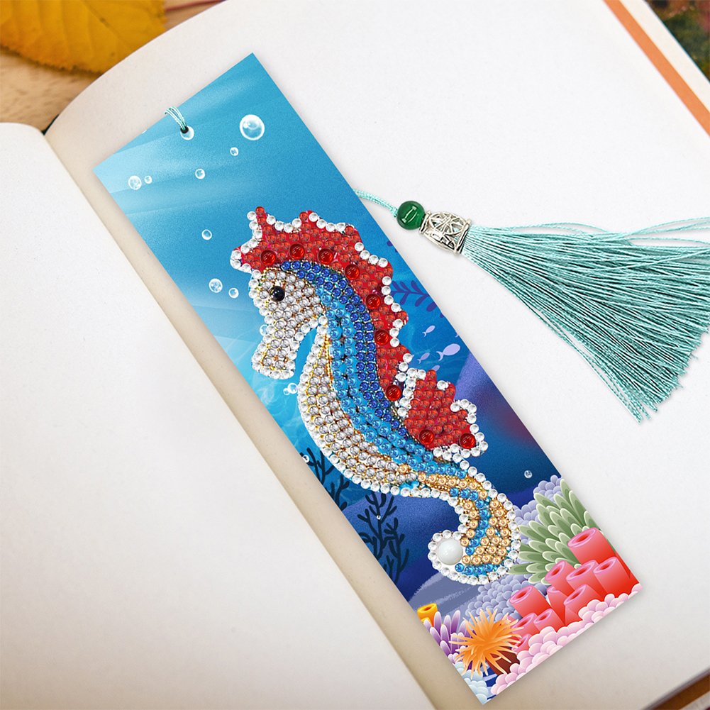 2pcs Diamond Painting Bookmark DIY Hippocampus Leather Tassel Book Marks Craft