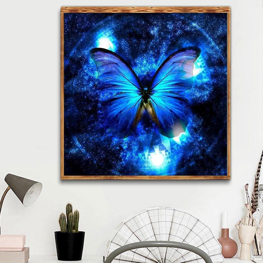 Pintura Diamante - Redondo Completo - Borboleta Azul