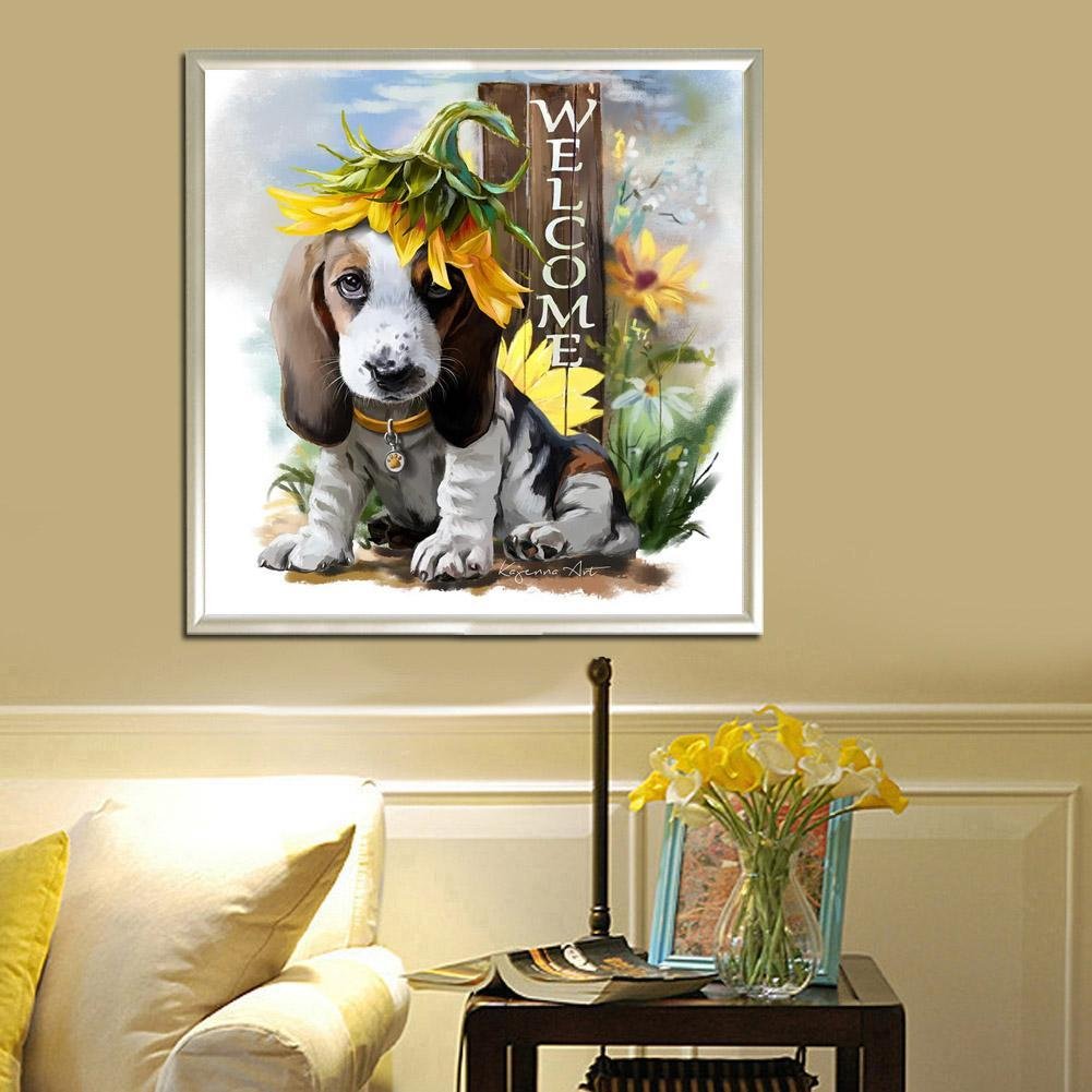 Diamond Painting - Partial Round - Dog with Sunflower