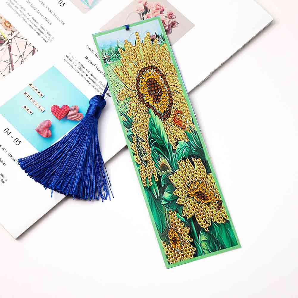 Diamond Painting Sunflower Bookmark Tassel Leather Page Marker