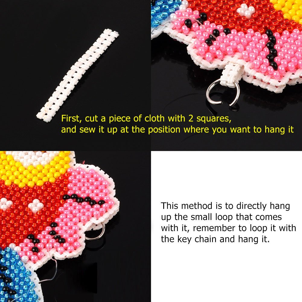 Stamped Beads Cross Stitch Keychain Leaf Cat 