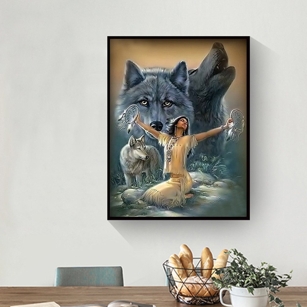Diamond Painting - Full Round - Woman Wolf
