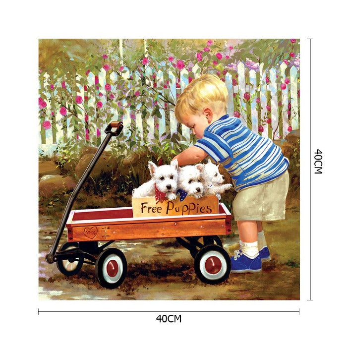 Paint By Number Oil Painting Boy Car Dogs (40*40cm)