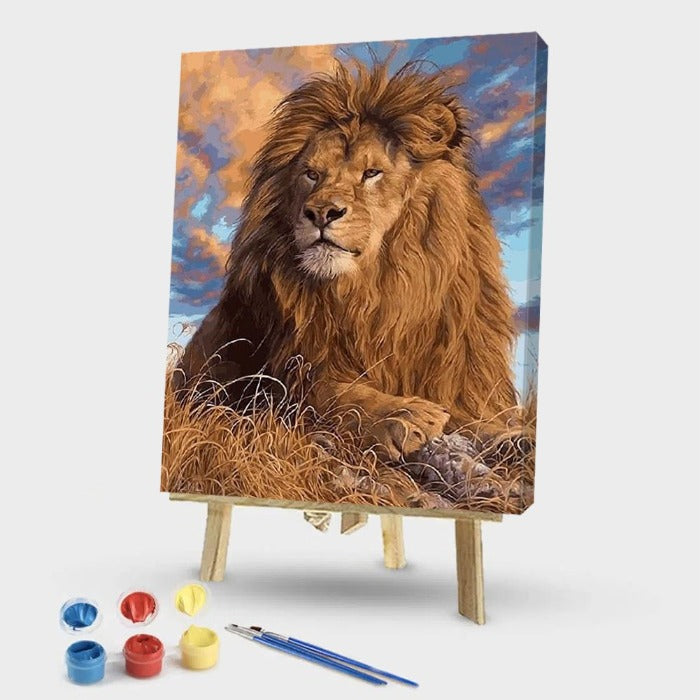 Oil Painting By Numbers Grassland Lion Hand Painted Canvas Picture