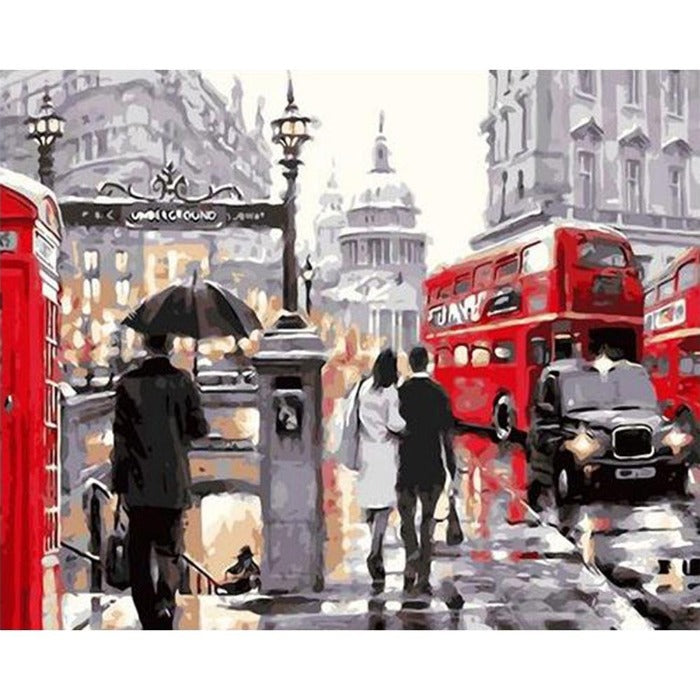 Painting By Numbers Kit London Street Hand Painted Canvas Oil Art Picture