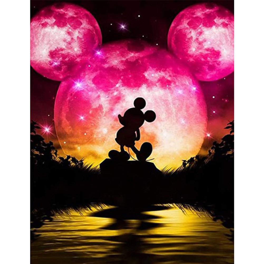 11ct Stamped Cross Stitch - Mickey in the night under Mickey Mouse moon