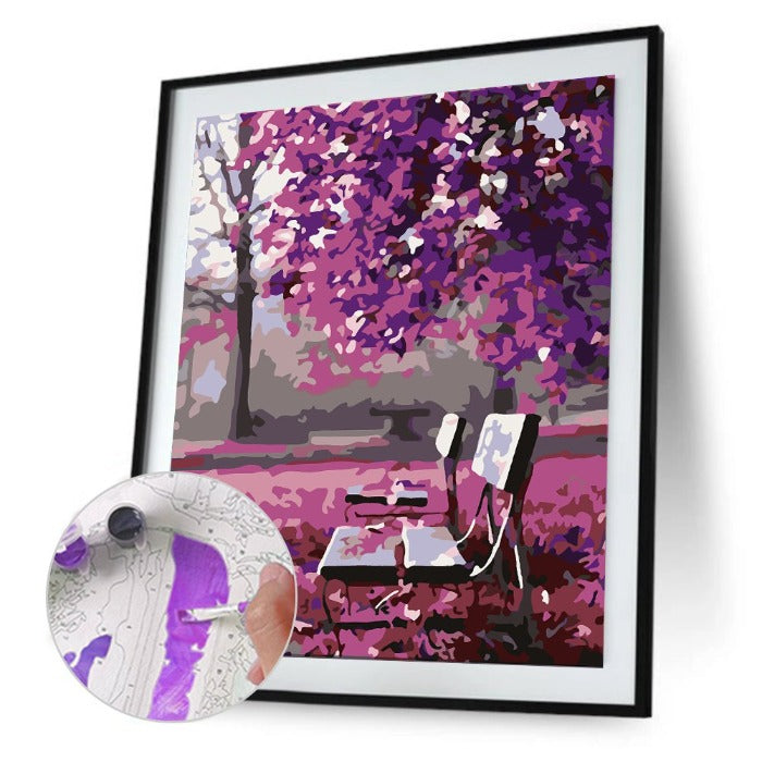 Oil Painting By Numbers Kits Chair under Tree Picture Drawing Acrylic Canvas