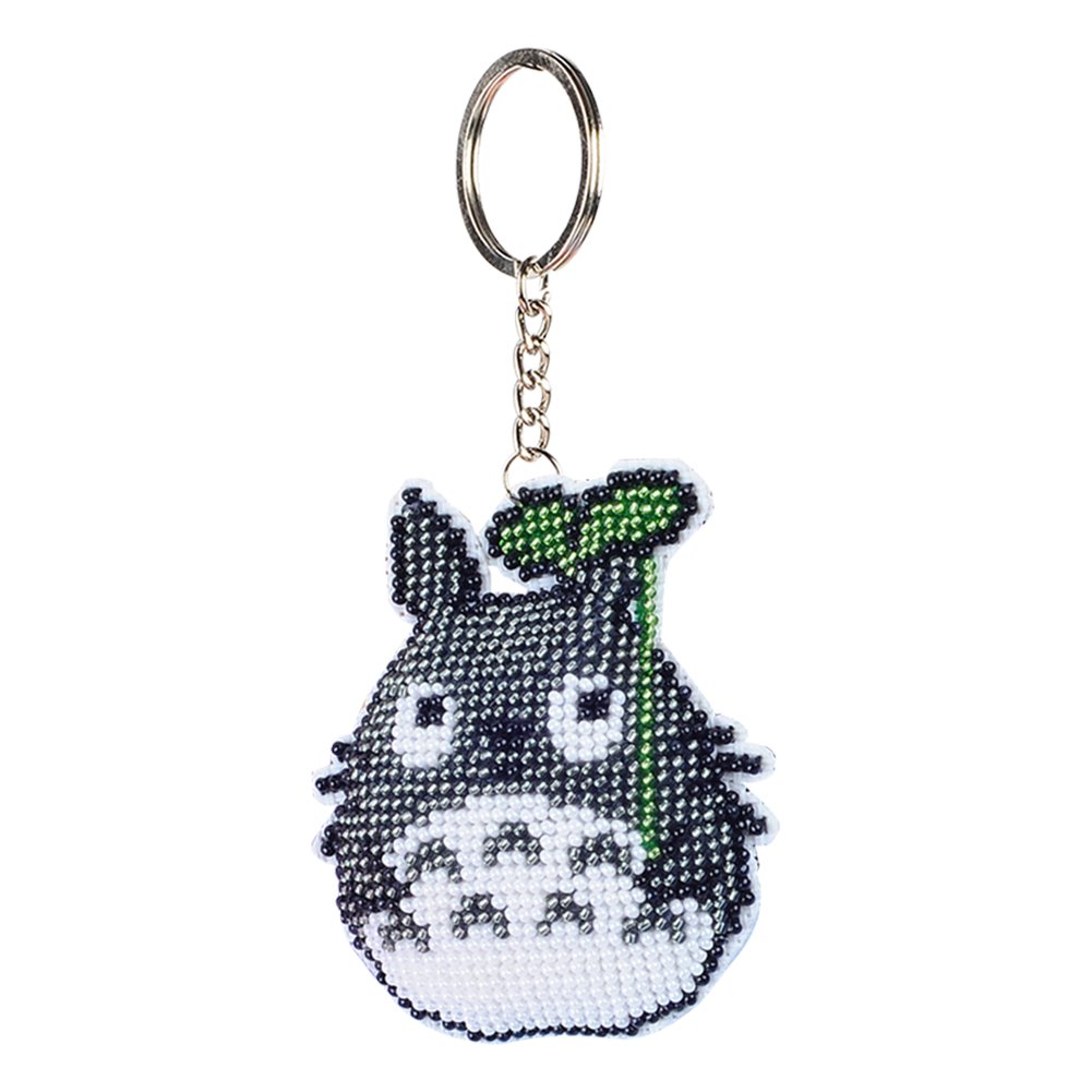 Stamped Beads Cross Stitch Keychain Leaf Cat 