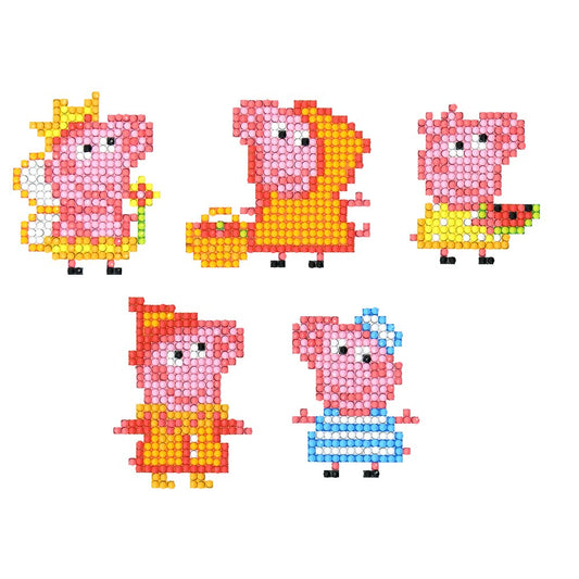 5pcs Diamond Painting Cartoon Pig Stickers Set Funny Toy Adhesive Decals