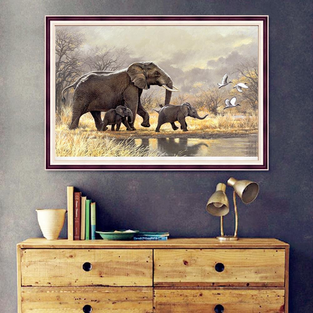 Diamond Painting - Full Round - Elephants Family