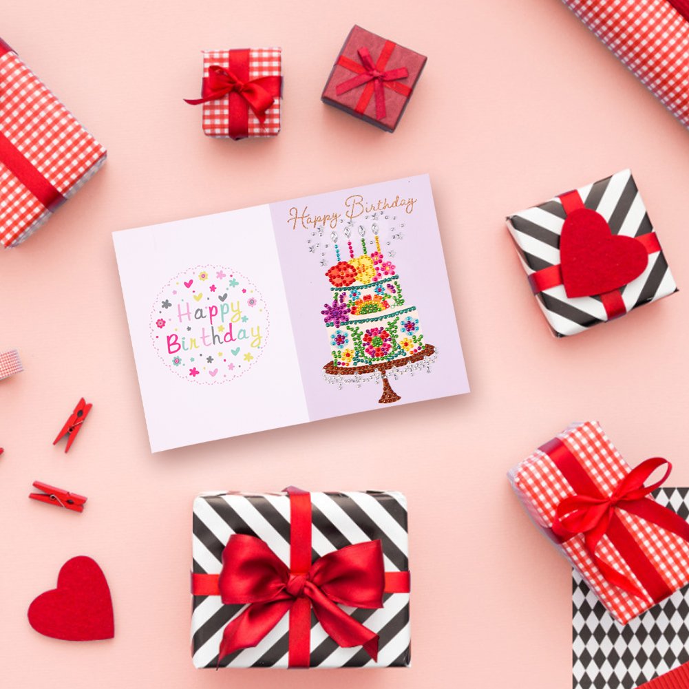 DIY 5D Diamond Painting Happy Birthday  Postcard - Cake