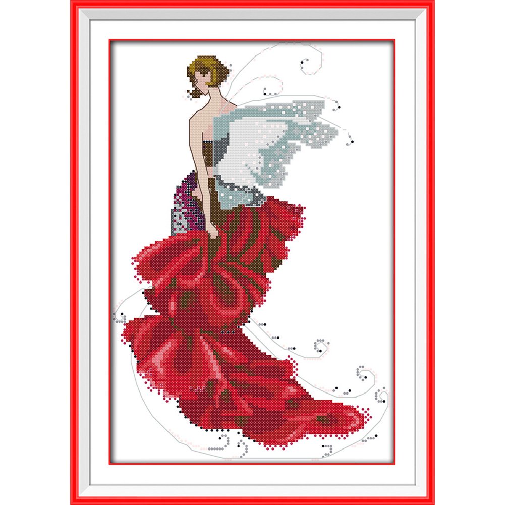 14ct Stamped Cross Stitch Red Dress Beauty (36*27cm)