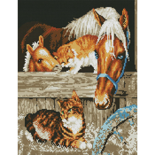 11ct Stamped Cross Stitch Horse Cat Quilting Fabric (45*35cm)