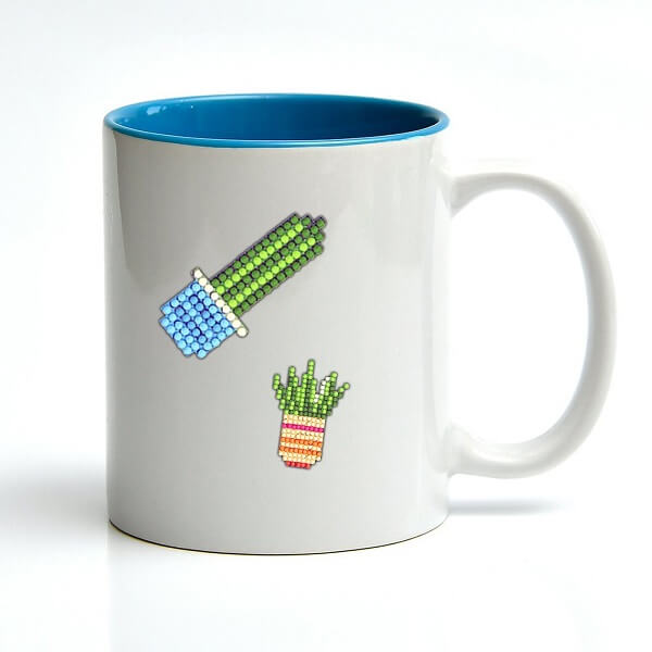 cup decorate with cactus diamond painting stickers