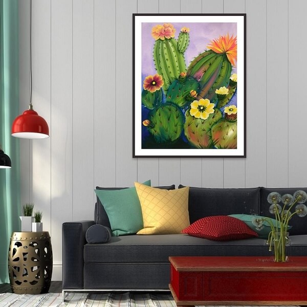 flowering cactus diamond embroidery picture on the wall
