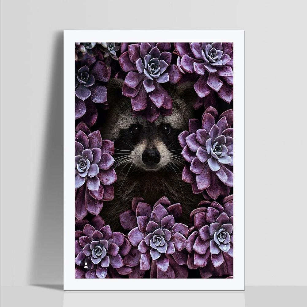 Diamond Painting - Full Round - Raccoon Flower