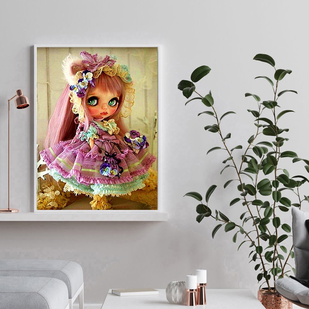 Diamond Painting - Full Round - Pink Hair Girl Doll