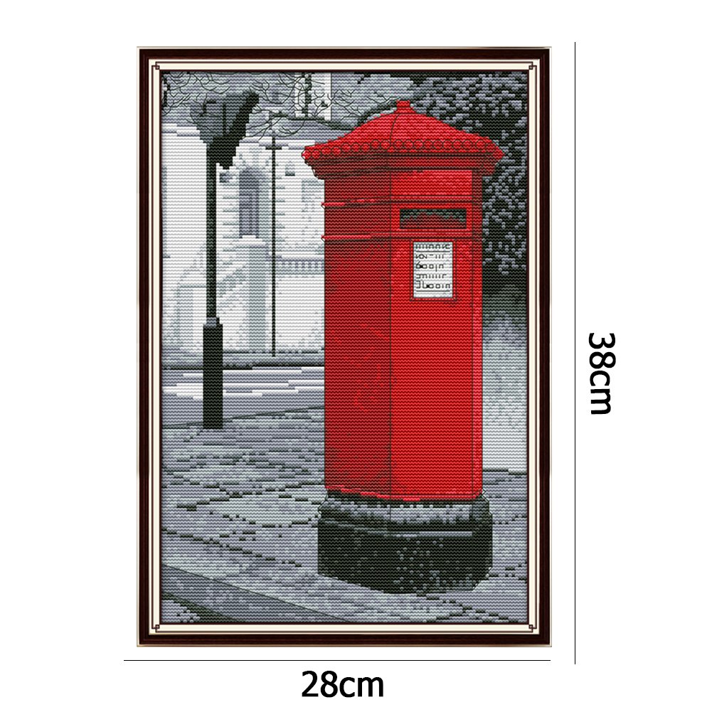 Ponto cruz estampado 14 quilates - caixa postal vermelha (38*28 cm)
