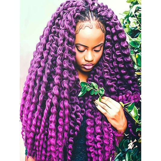 beads artwork art round drill African purple hair girl