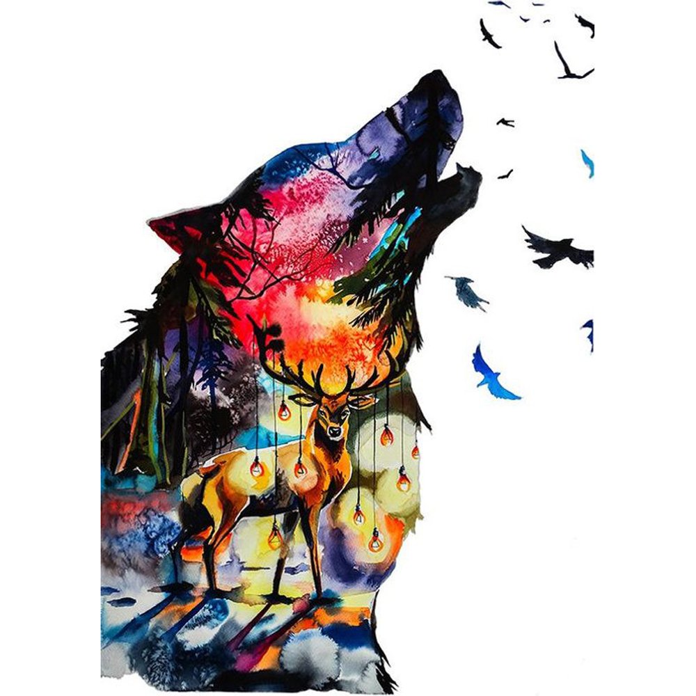 diamond painting art the howling wolf scenery