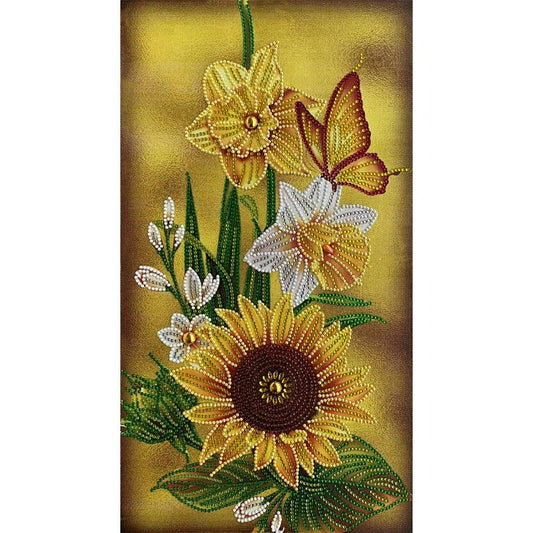 DIY Partial Special Drill Diamond Painting Sunflower+Butterfly Resin Rhinestone