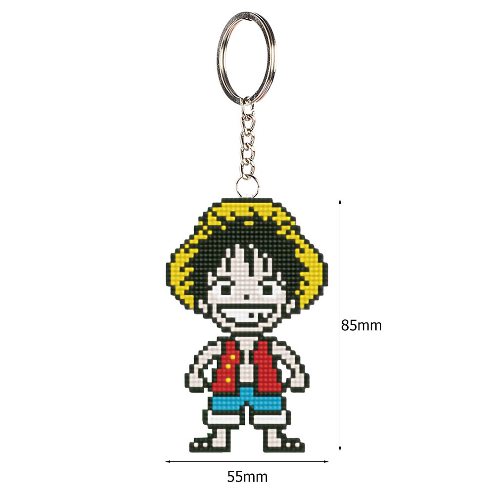 Cartoon Stamped Beads Cross Stitch Keychain 