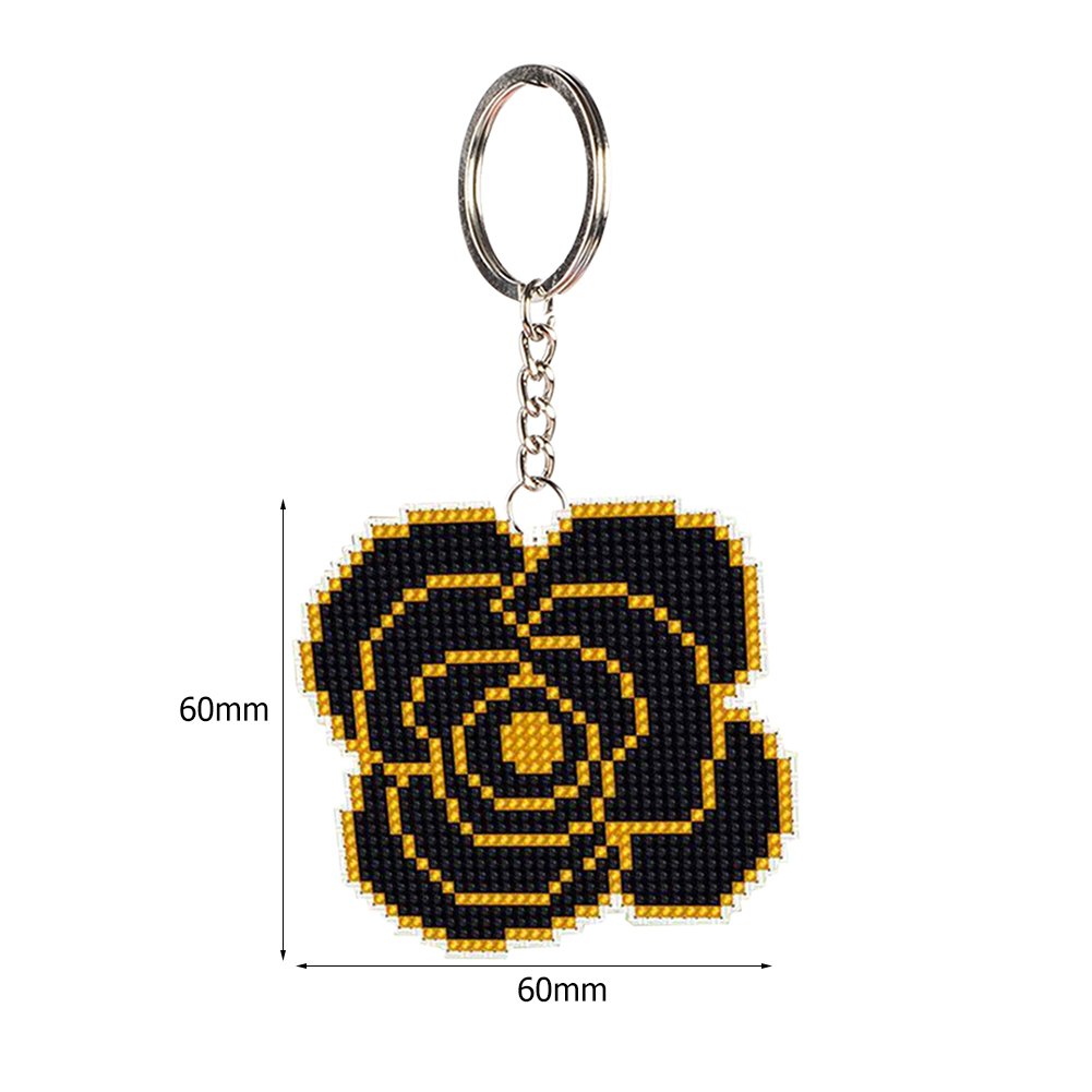 Black Rose Stamped Beads Cross Stitch Keychain   