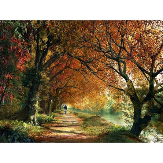 Painting By Numbers Kit River Tree Hand Painted Canvas Oil Art Picture