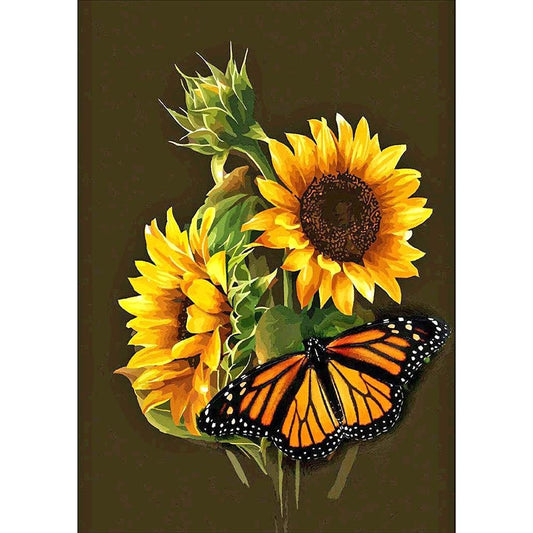 5D Diy Diamond Painting Kit Full Round Beads Sunflower Butterfly