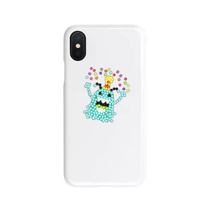 cute monster diamond painting sticker on the white cellphone