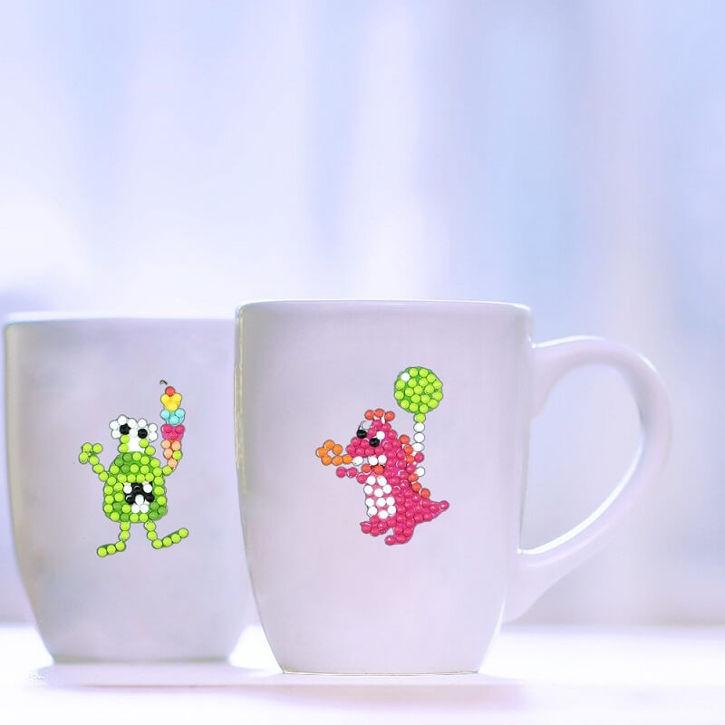 funny monster diamond painting stickers on white cups