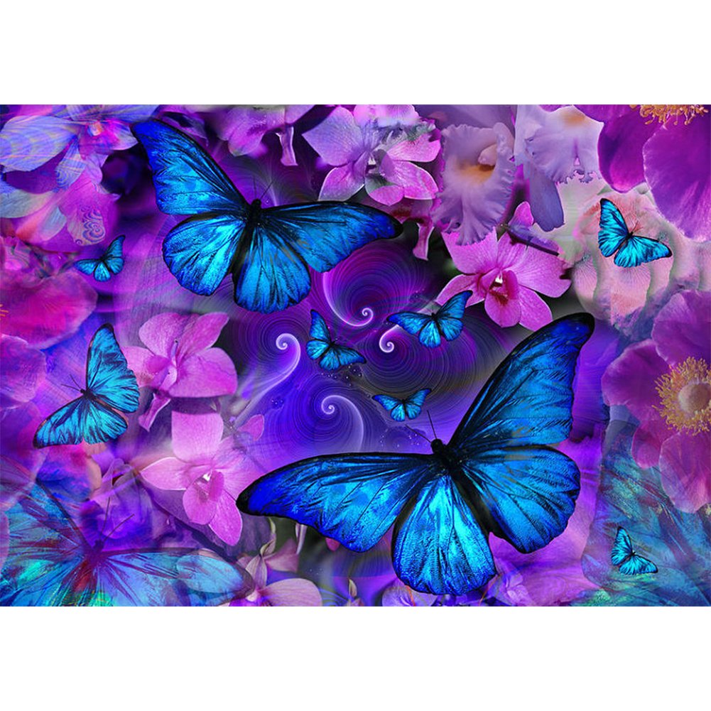 5D Diy Diamond Painting Kit Full Round Beads Flower Butterfly