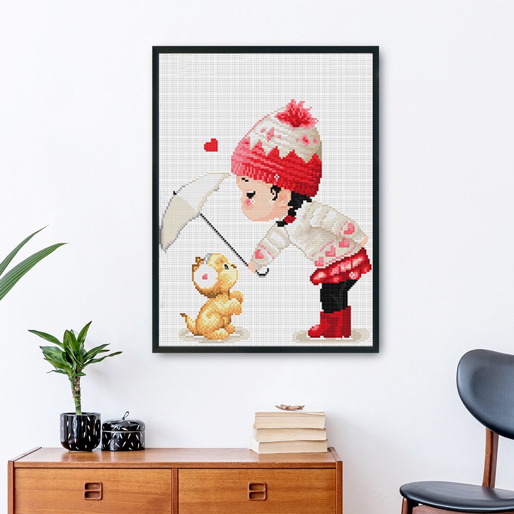 11ct Stamped Cross Stitch - Girl And Cat(38*37cm)